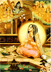 Die Halbg&ouml;tter beten zu Krishna im Mutterleib